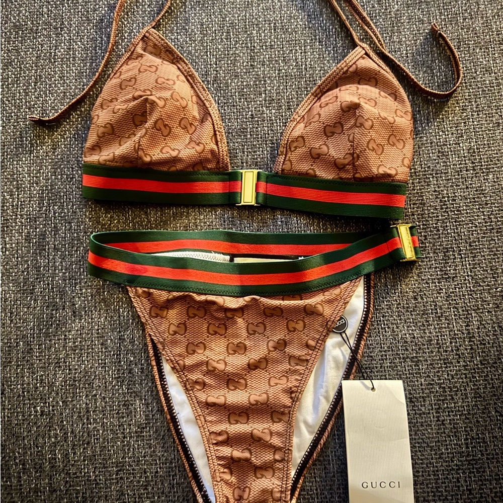 Gucci Tan Bikini with Green and Red Stripes